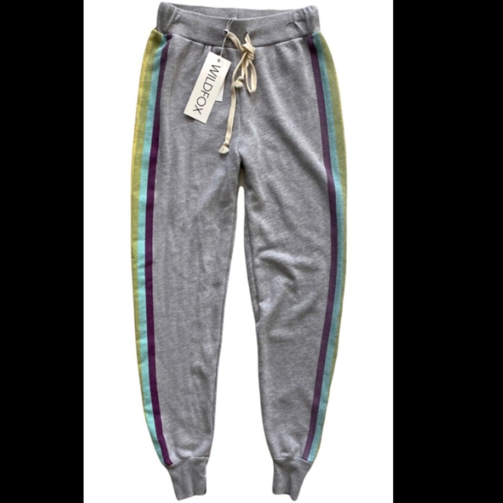Wildfox Nwt Rainbow Stripe Jack Heather Gray Jogger Lounge Pants Medium M